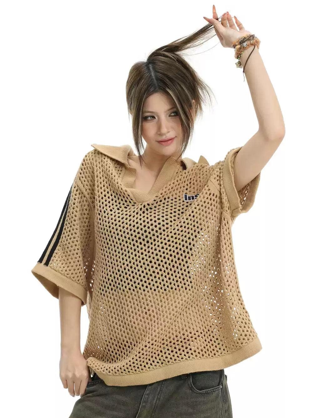 Loose Fit Mesh Polo Korean Street Fashion Polo By INS Korea Shop Online at OH Vault