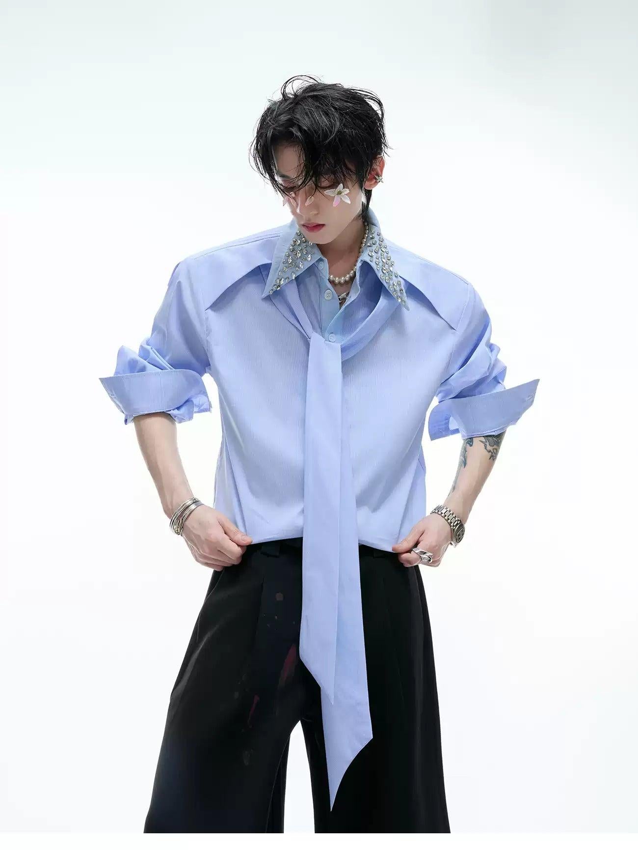 Rhinestone Embellished Strap Detail Shirt Korean Street Fashion Shirt By Argue Culture Shop Online at OH Vault