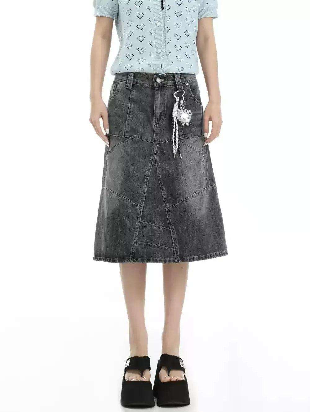 Washed and Faded Denim Skirt Korean Street Fashion Skirt By INS Korea Shop Online at OH Vault