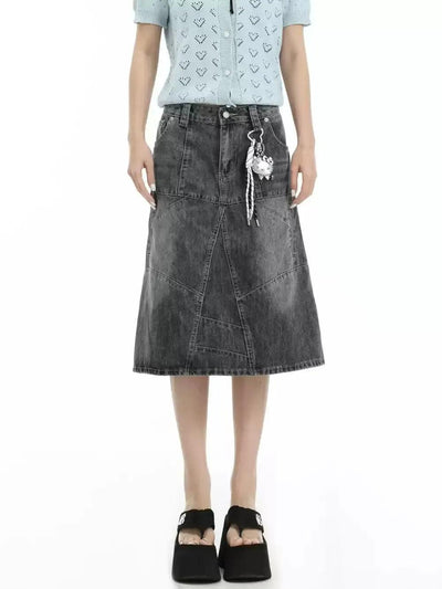 Washed and Faded Denim Skirt Korean Street Fashion Skirt By INS Korea Shop Online at OH Vault