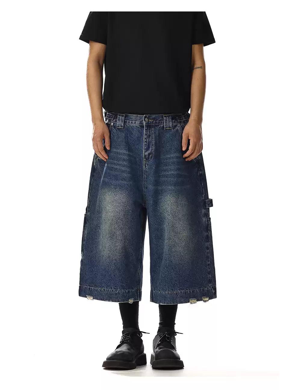 Faded Distressed Edge Denim Shorts Korean Street Fashion Shorts By MEBXX Shop Online at OH Vault