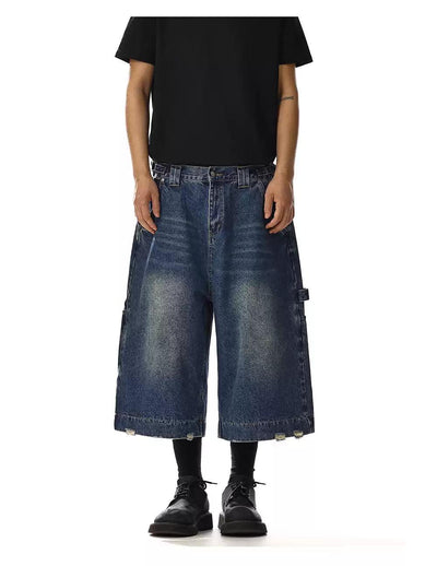 Faded Distressed Edge Denim Shorts Korean Street Fashion Shorts By MEBXX Shop Online at OH Vault