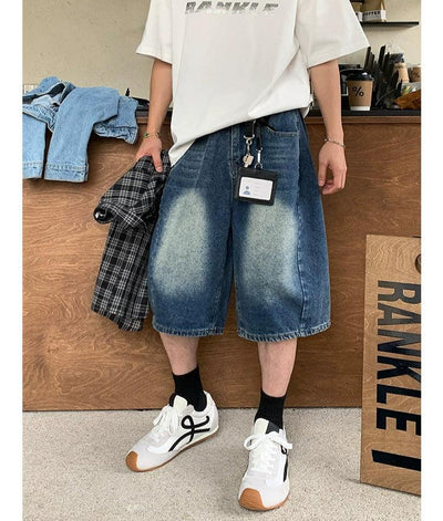 Faded Highlight Spot Denim Shorts Korean Street Fashion Shorts By Poikilotherm Shop Online at OH Vault