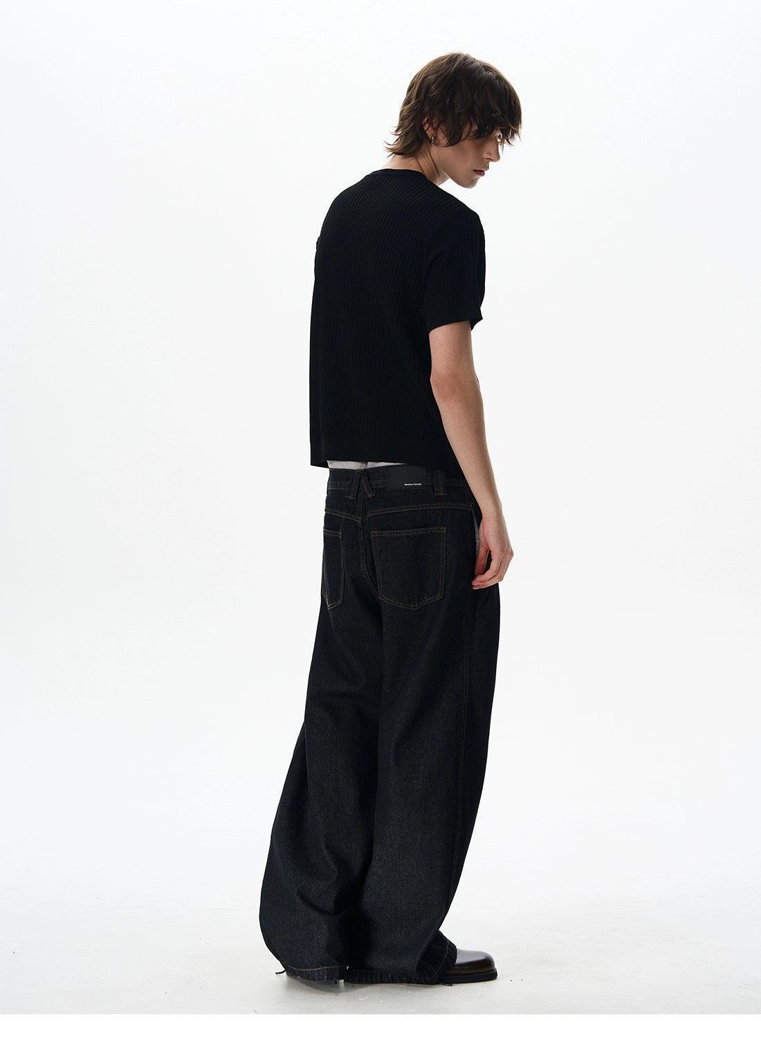 Henley Collar Ribbed Knit T-Shirt Korean Street Fashion T-Shirt By 77Flight Shop Online at OH Vault