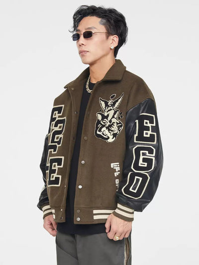 Spliced Leather Varsity Jacket Korean Street Fashion Jacket By Face2Face Shop Online at OH Vault