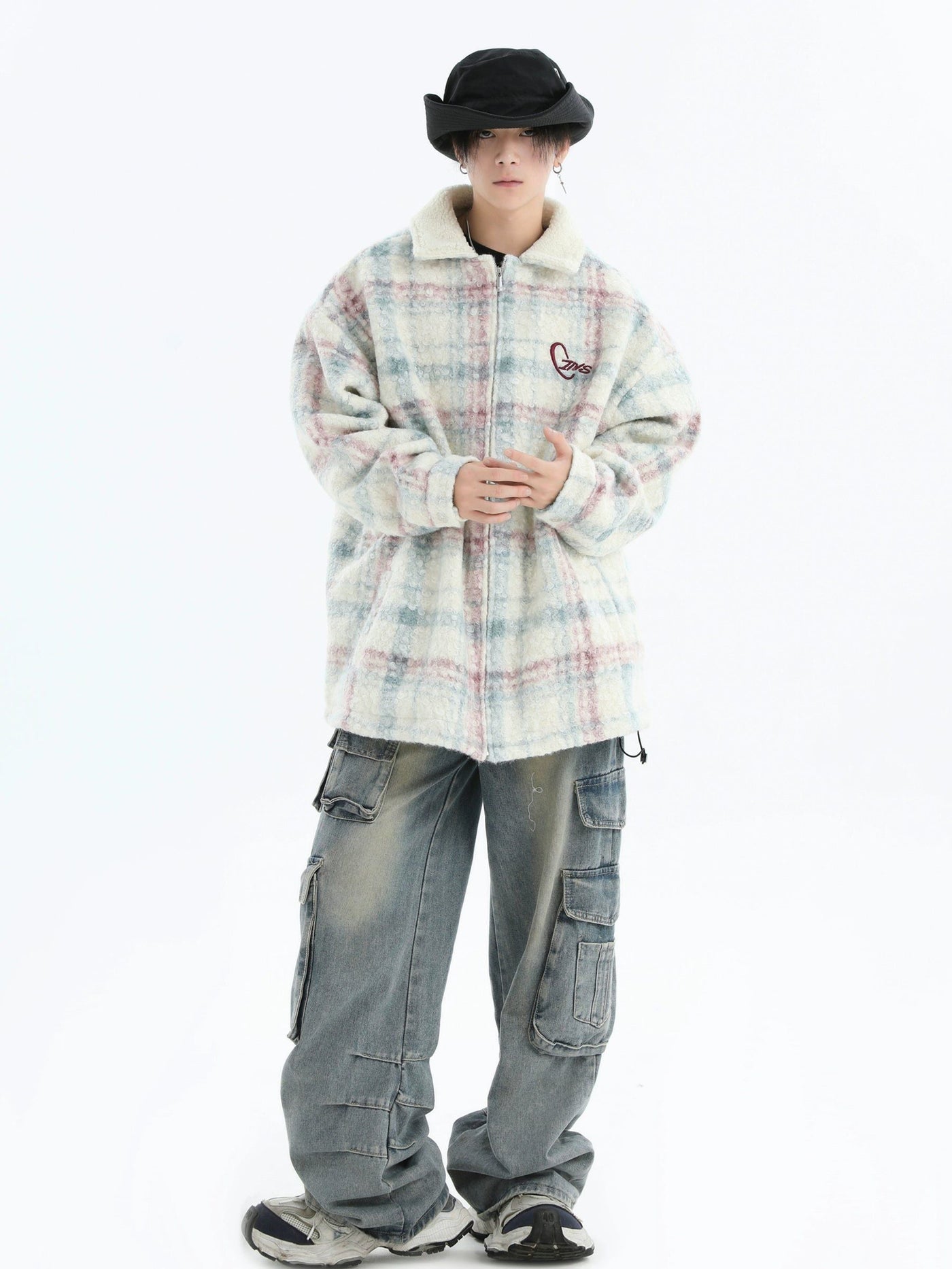 Fuzzy Plaid Jacket Korean Street Fashion Jacket By INS Korea Shop Online at OH Vault