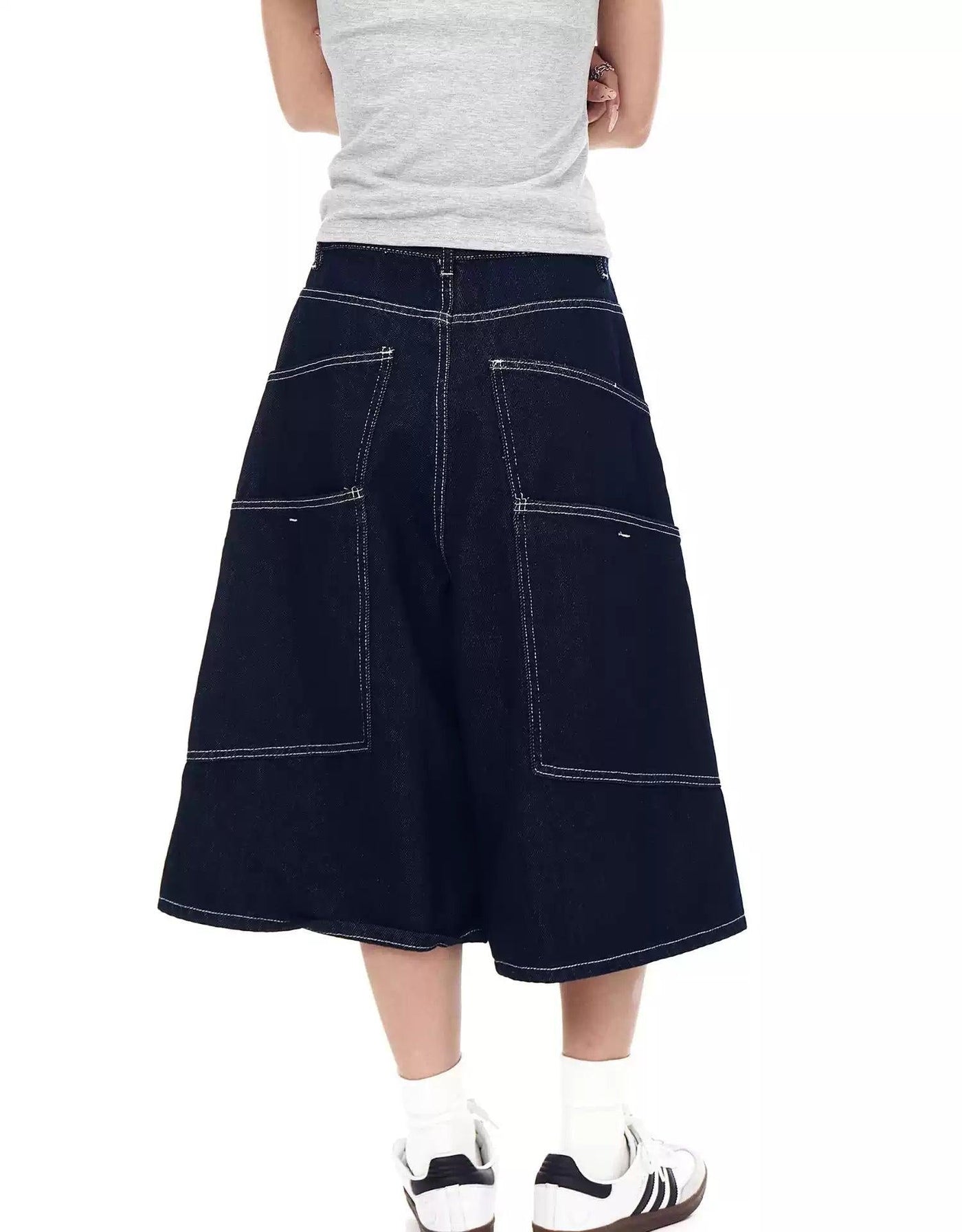 Topstitch Scimitar Denim Shorts Korean Street Fashion Shorts By Blacklists Shop Online at OH Vault