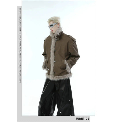 Plushy Trimmed Neck Strap Jacket Korean Street Fashion Jacket By Turn Tide Shop Online at OH Vault