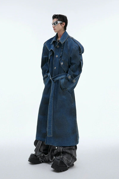 Structured Waist Belt Denim Coat Korean Street Fashion Long Coat By Argue Culture Shop Online at OH Vault