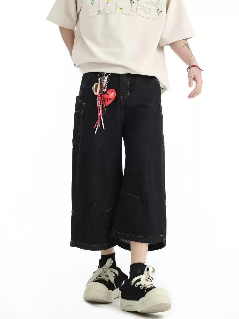 Multi-Pocket Washed Denim Shorts Korean Street Fashion Shorts By INS Korea Shop Online at OH Vault