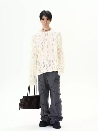 Hollow Twisted Knit Sweater Korean Street Fashion Sweater By 77Flight Shop Online at OH Vault