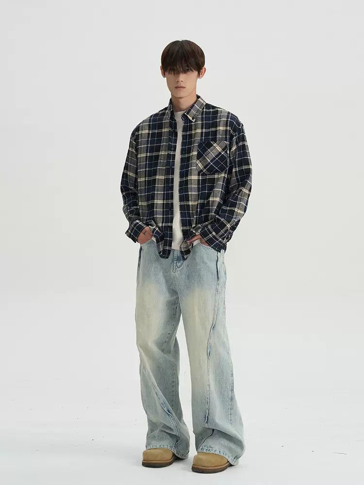 Regular Plaid Pattern Buttoned Shirt Korean Street Fashion Shirt By A PUEE Shop Online at OH Vault