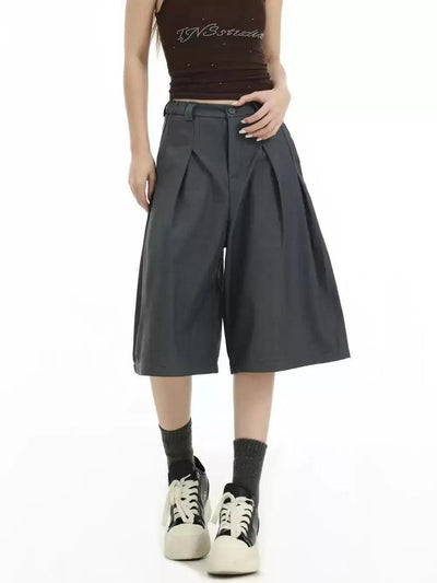 Pleated and Buttoned Suit Shorts Korean Street Fashion Shorts By INS Korea Shop Online at OH Vault