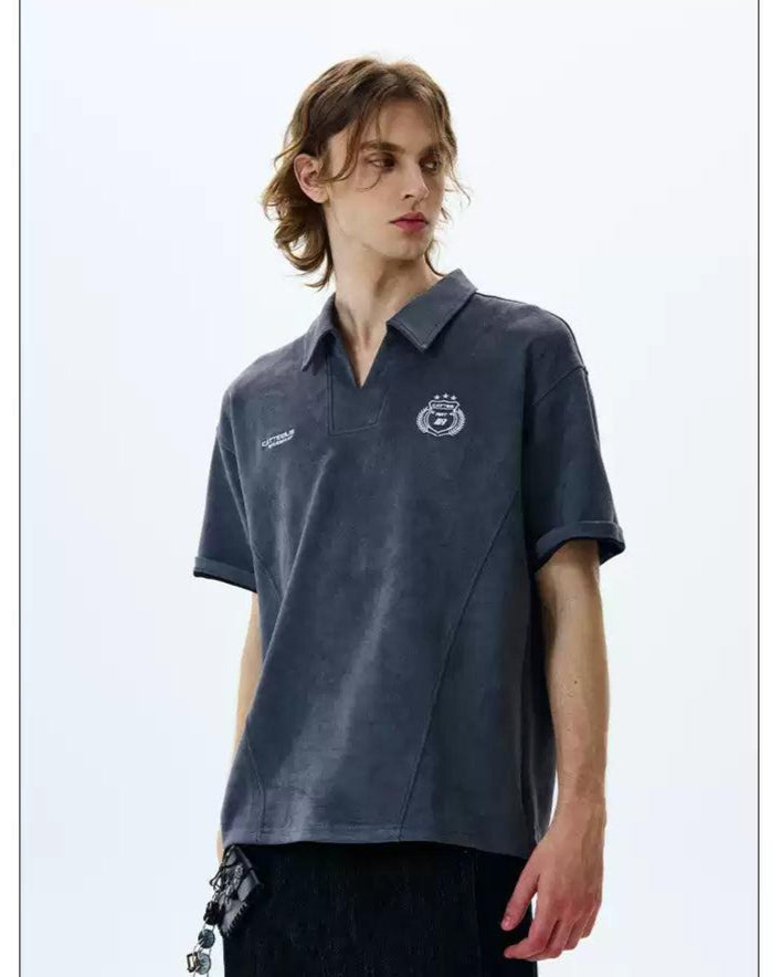 Micro Suede V-Neck Polo Korean Street Fashion Polo By A PUEE Shop Online at OH Vault