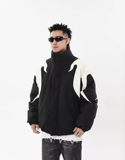 Spliced PU Leather Puffer Jacket Korean Street Fashion Jacket By Blacklists Shop Online at OH Vault