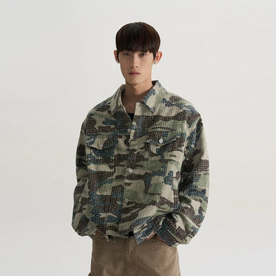 Camouflage Textured Buttoned Jacket Korean Street Fashion Jacket By A PUEE Shop Online at OH Vault