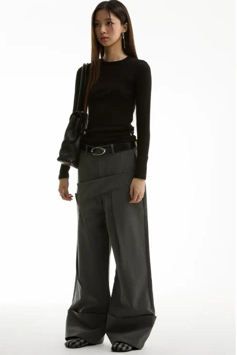 Wide Folded Ends Pants Korean Street Fashion Pants By Funky Fun Shop Online at OH Vault