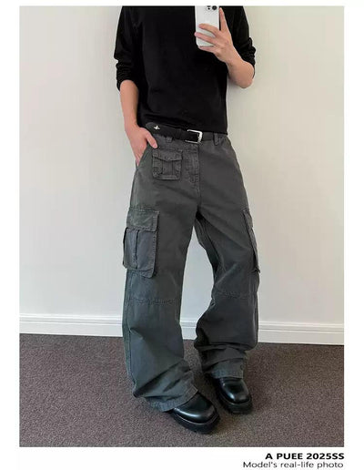 Faded Pocketed Cargo Pants Korean Street Fashion Pants By A PUEE Shop Online at OH Vault