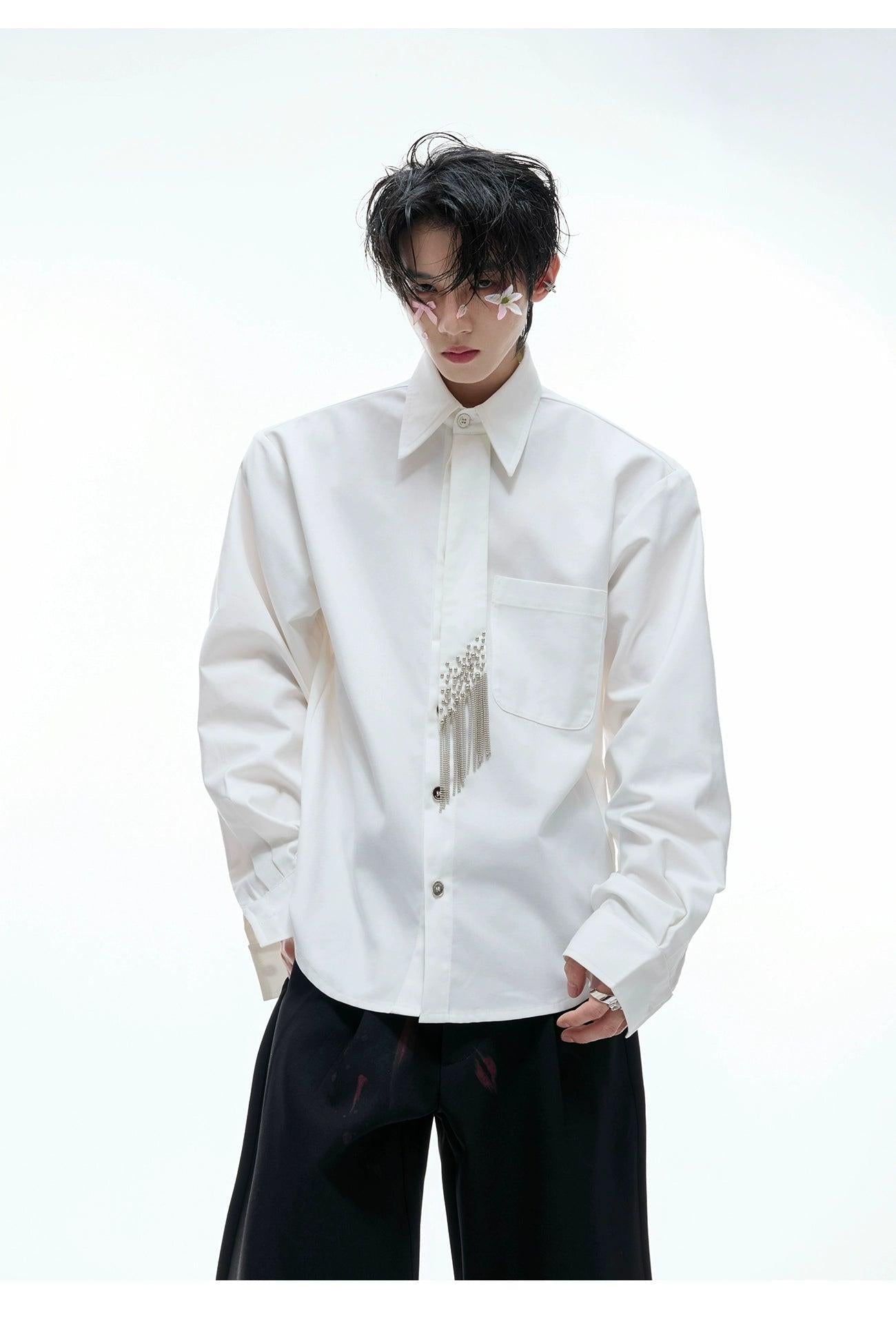 Metallic Buttons Neck-Tie Shirt Korean Street Fashion Shirt By Argue Culture Shop Online at OH Vault