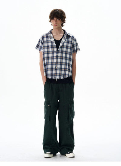 Frayed Ends Plaid Shirt Korean Street Fashion Shirt By 77Flight Shop Online at OH Vault