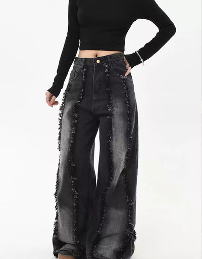 Faded and Distressed Tassel Jeans Korean Street Fashion Jeans By Blacklists Shop Online at OH Vault