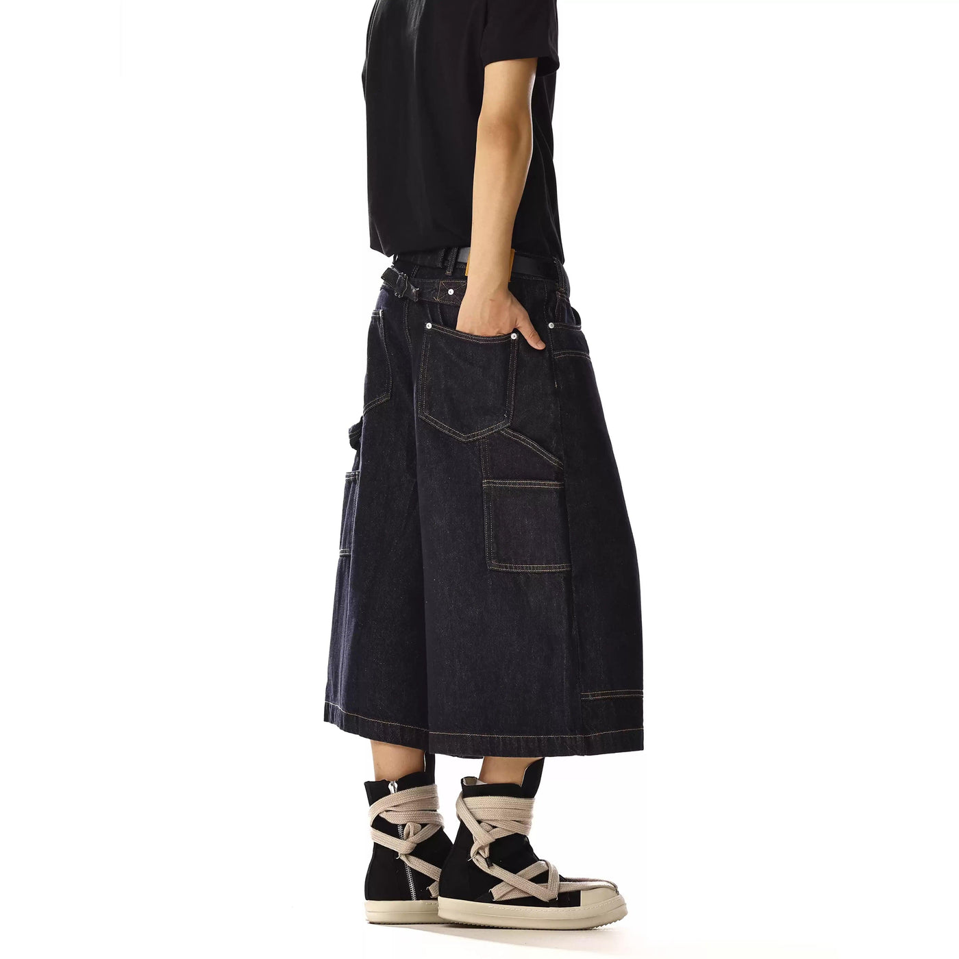 Multi-Buttoned Wide Denim Shorts Korean Street Fashion Shorts By MEBXX Shop Online at OH Vault