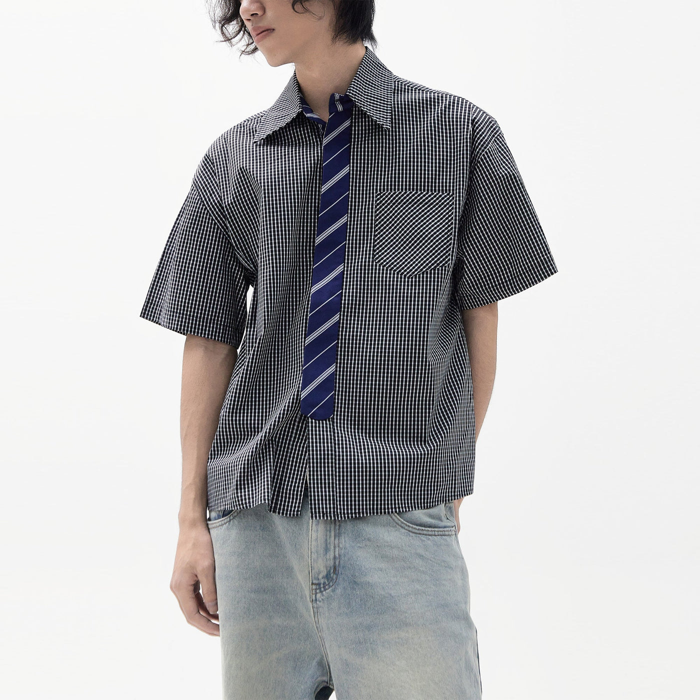 Necktie Plaid Pocket Shirt Korean Street Fashion Shirt By Ash Dark Shop Online at OH Vault