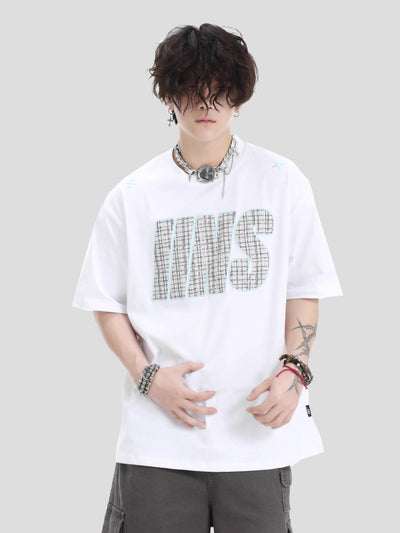 Patched & Embroidered Logo T-Shirt Korean Street Fashion T-Shirt By INS Korea Shop Online at OH Vault