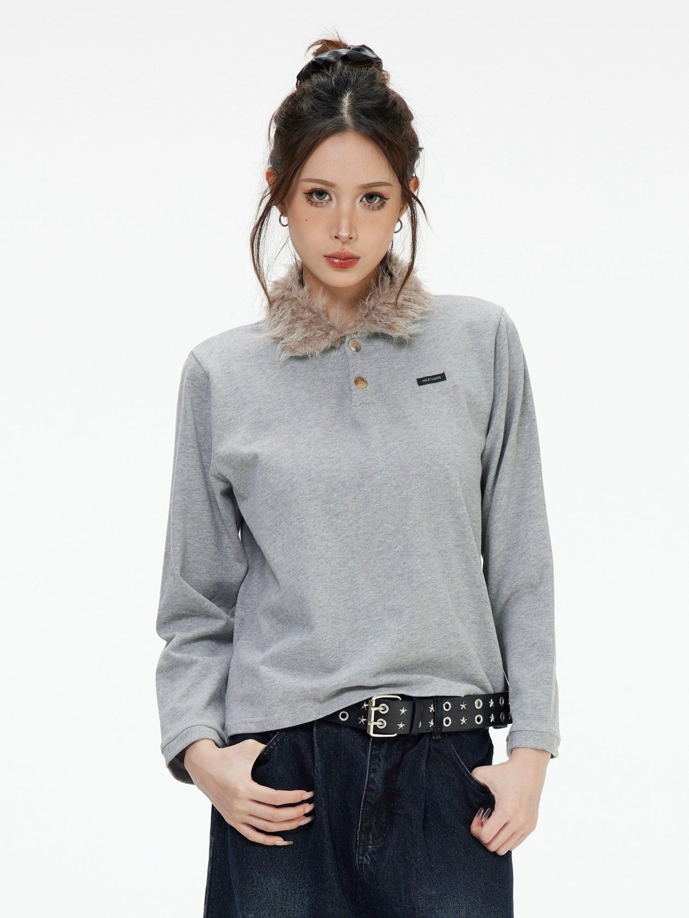 Fur Collar Crop Polo Korean Street Fashion Polo By INS Korea Shop Online at OH Vault