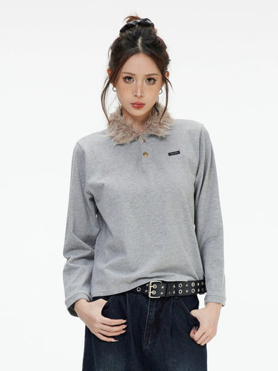 Fur Collar Crop Polo Korean Street Fashion Polo By INS Korea Shop Online at OH Vault