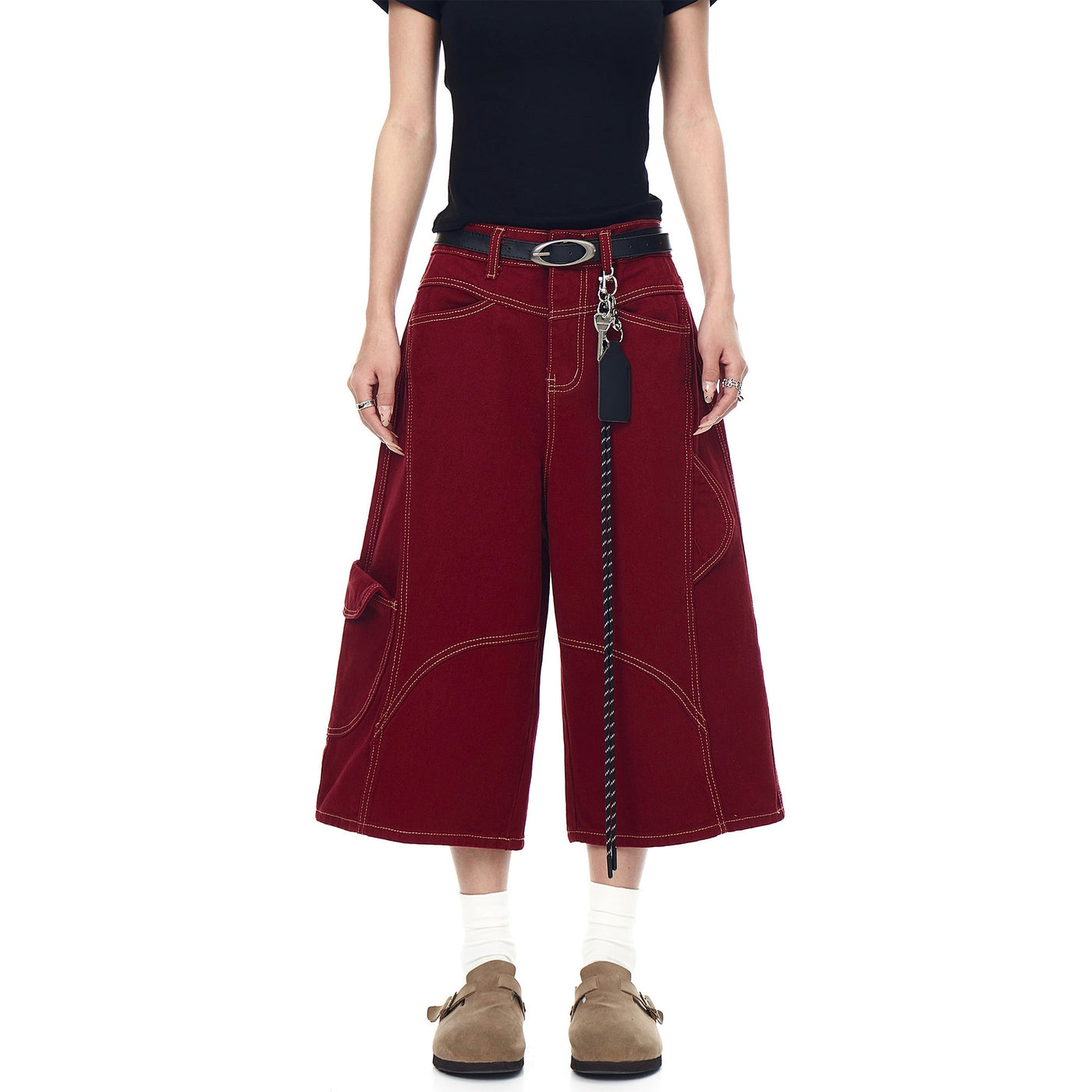 Topstitch String Detail Denim Shorts Korean Street Fashion Shorts By Blacklists Shop Online at OH Vault