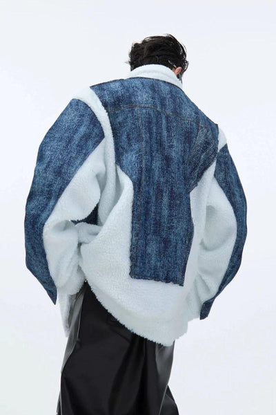 Spliced Fleece Denim Jacket Korean Street Fashion Jacket By Argue Culture Shop Online at OH Vault