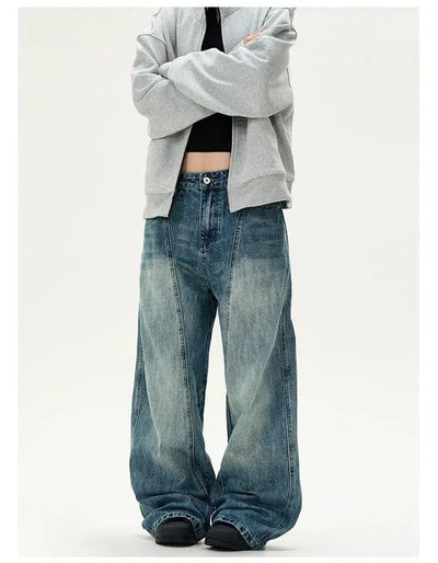 Washed Scimitar Style Jeans Korean Street Fashion Jeans By A PUEE Shop Online at OH Vault