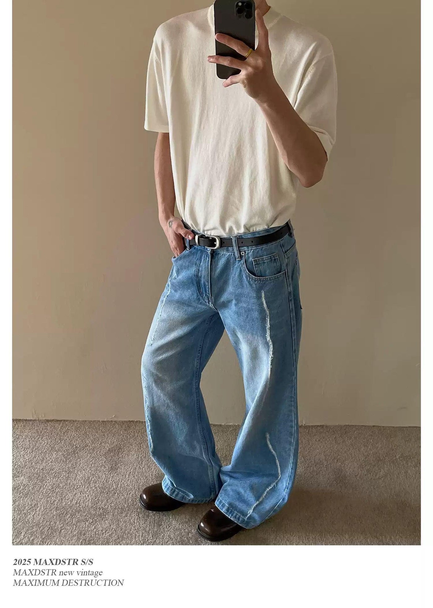 Raw Edge Panels Straight Jeans Korean Street Fashion Jeans By MaxDstr Shop Online at OH Vault