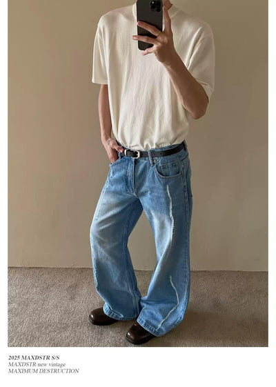 Raw Edge Panels Straight Jeans Korean Street Fashion Jeans By MaxDstr Shop Online at OH Vault