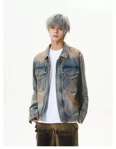 Washed Stitched Pocket Denim Jacket Korean Street Fashion Jacket By MaxDstr Shop Online at OH Vault