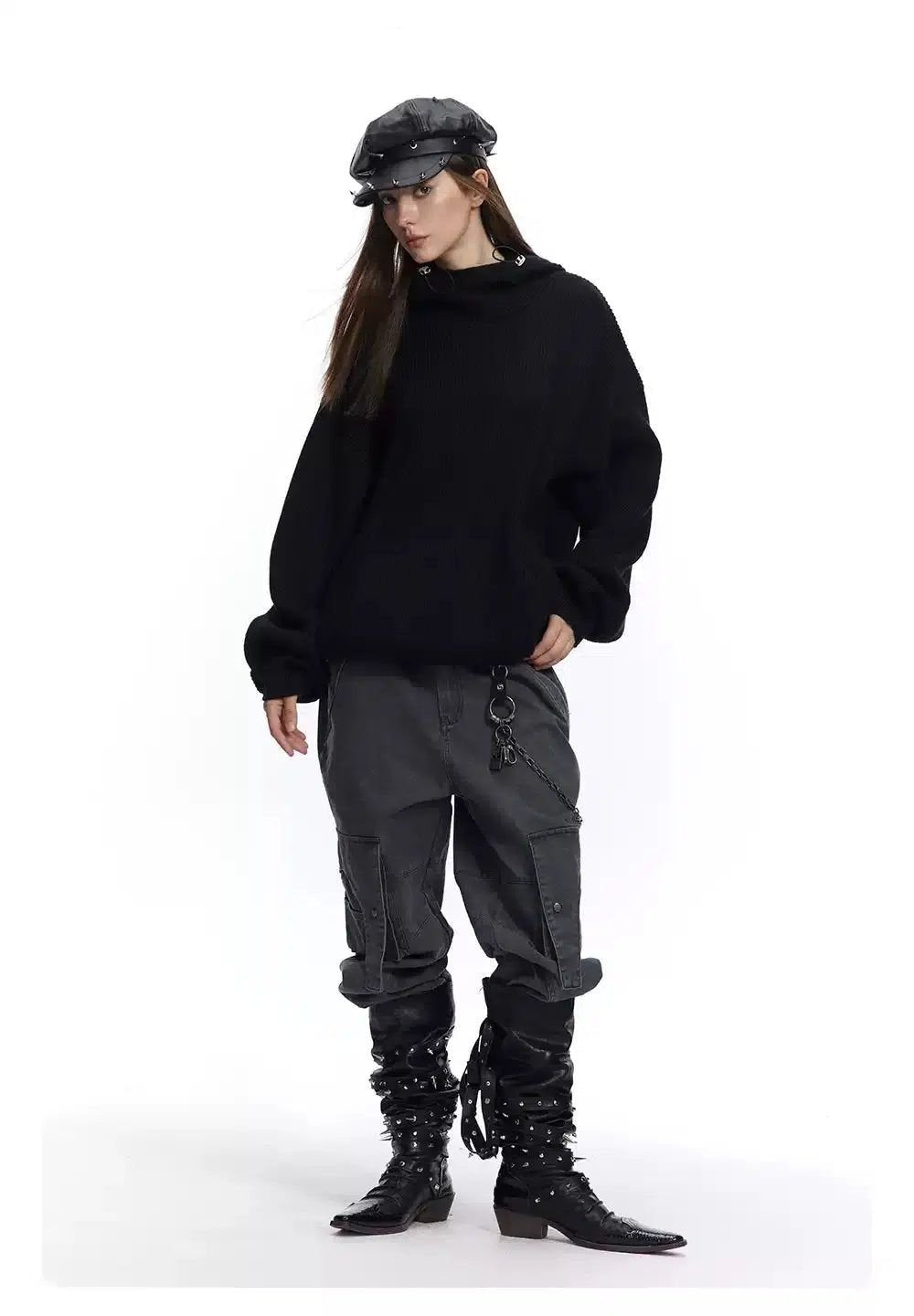 Drawstring Piled Collar Knitted Hoodie Korean Street Fashion Hoodie By Made Extreme Shop Online at OH Vault