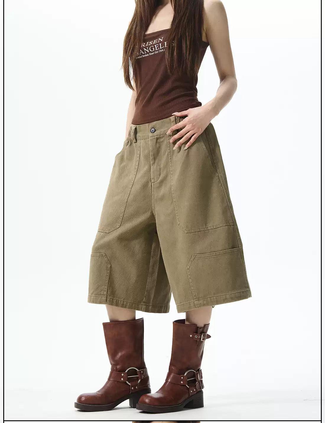 Chic Pocket Elastic Waist Cargo Shorts Korean Street Fashion Shorts By 77Flight Shop Online at OH Vault