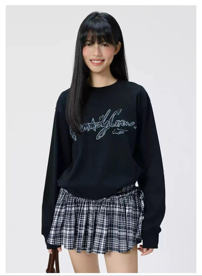 Stylish Logo Print Crewneck Korean Street Fashion Crewneck By Remedy Shop Online at OH Vault