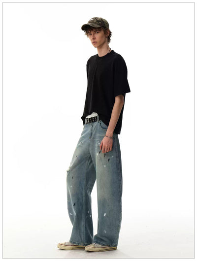 Faded Paint Details Straight Jeans Korean Street Fashion Jeans By Mr Nearly Shop Online at OH Vault