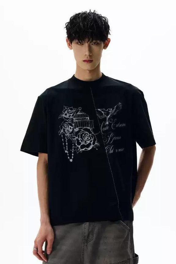 Rose and Birds Sketch T-Shirt Korean Street Fashion T-Shirt By A PUEE Shop Online at OH Vault