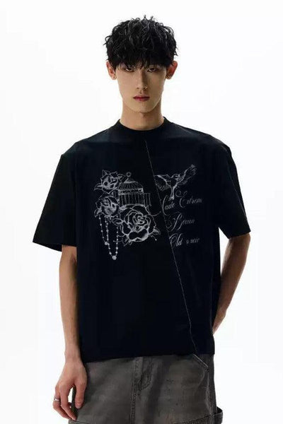 Rose and Birds Sketch T-Shirt Korean Street Fashion T-Shirt By A PUEE Shop Online at OH Vault