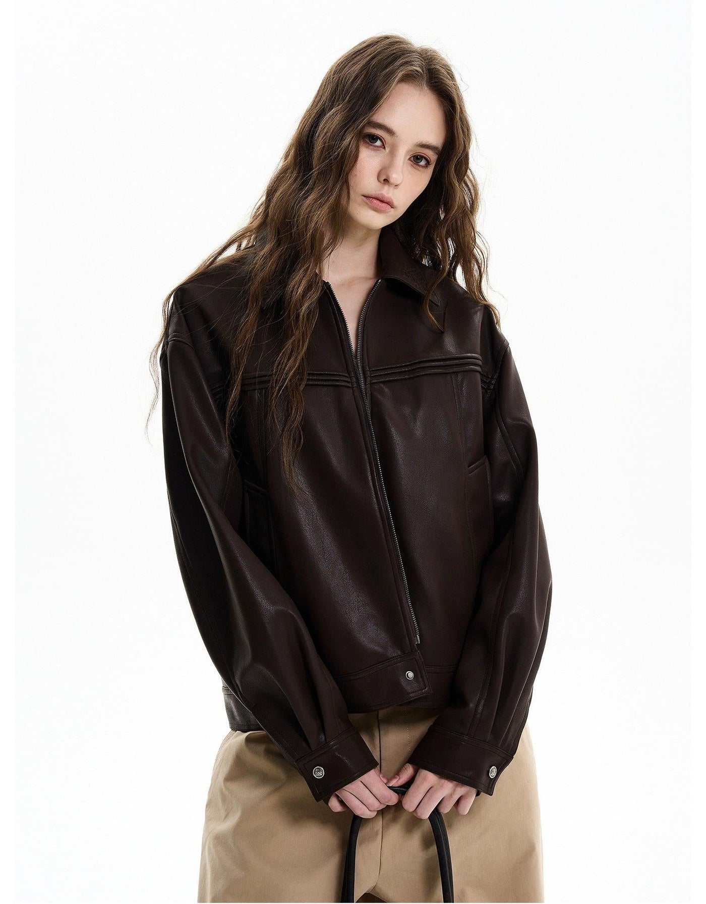 Embossed Collar PU Leather Jacket Korean Street Fashion Jacket By MaxDstr Shop Online at OH Vault