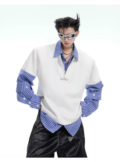 Spliced Sleeve Striped Layers Polo Korean Street Fashion Polo By Argue Culture Shop Online at OH Vault