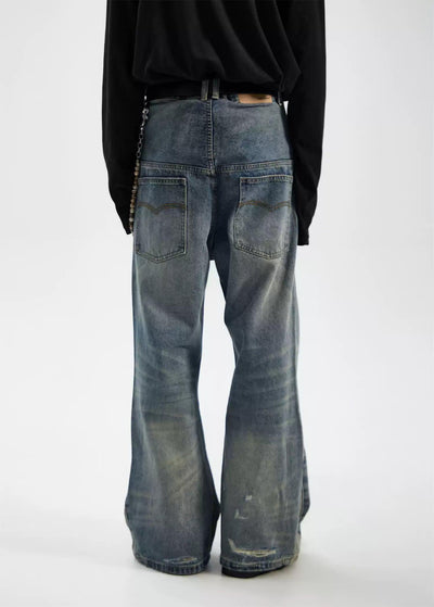 Stitched Ripped Flared Jeans Korean Street Fashion Jeans By Ash Dark Shop Online at OH Vault