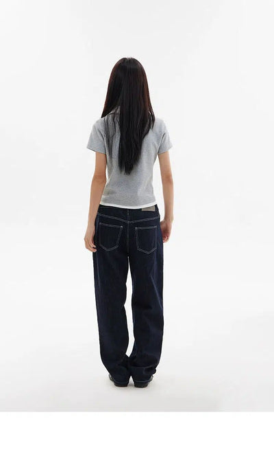 Low Rise Stitched Jeans Korean Street Fashion Jeans By Crying Center Shop Online at OH Vault