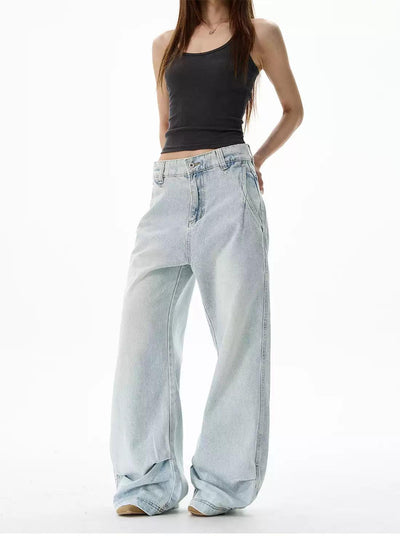 Washed Faded Wide Leg Jeans Korean Street Fashion Jeans By 77Flight Shop Online at OH Vault