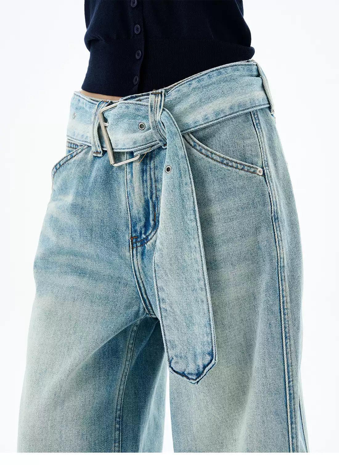 Wide Belt Strap Denim Shorts Korean Street Fashion Shorts By 77Flight Shop Online at OH Vault