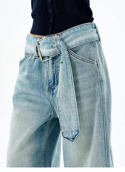 Wide Belt Strap Denim Shorts Korean Street Fashion Shorts By 77Flight Shop Online at OH Vault