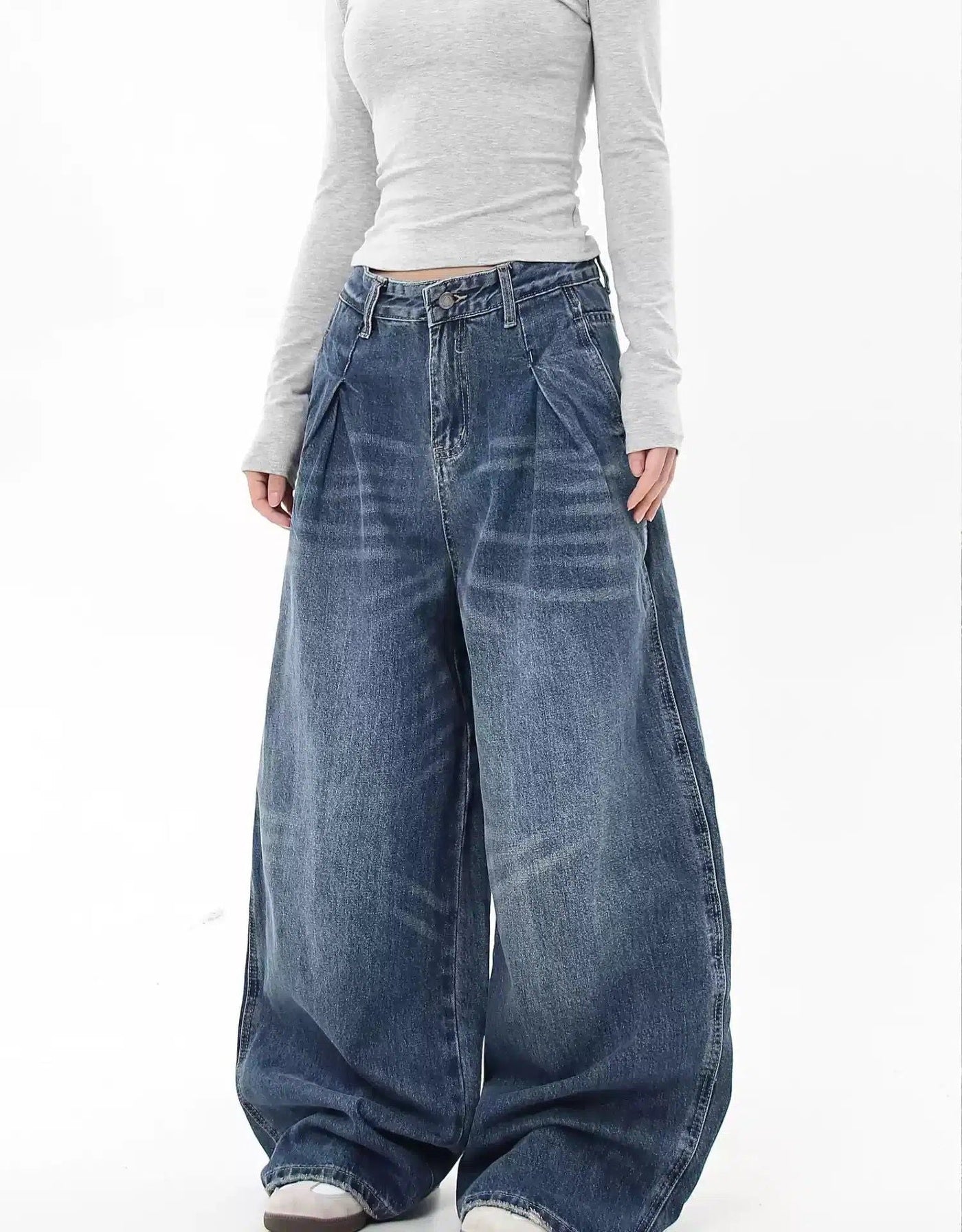 Pleated Washed Baggy Fit Jeans Korean Street Fashion Jeans By Blacklists Shop Online at OH Vault